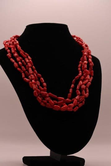 Bloedkoraal - Vintage 5-strand rode koraal ketting – 75 g –, Verzamelen