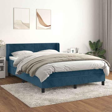 vidaXL Boxspring met matras fluweel donkerblauw 140x200 cm, Verzenden