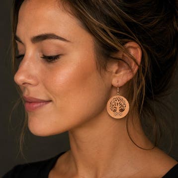Puur koperen oorbellen Tree of Life - 3,5 cm, Sport en Fitness, Ophalen of Verzenden, Nieuw