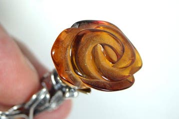 Amber broche/pendel in zilver - Rozen, bloemboeket-vorm -