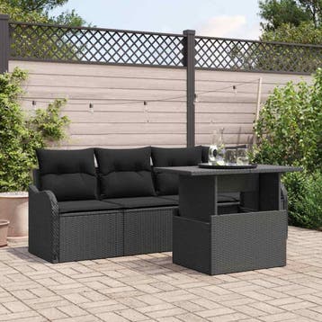 vidaXL Tuinbank Set 5 st Zwart Poly rattan, Verzenden