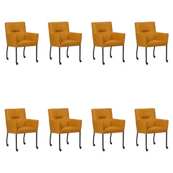 Set van 8 Leren eetkamerstoelen Lucky - Toledo Leem, Ophalen of Verzenden, Nieuw, Leer, Eén