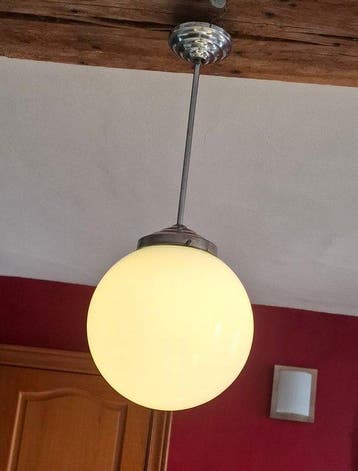 Plafondlamp - Glas, Verchroomd, opaalachtig - Art Deco