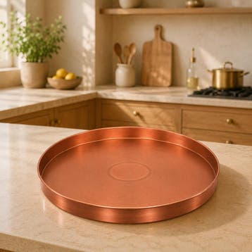 Puur koperen dienblad rond (ø 32 cm) – mat geborsteld (zware, Ophalen of Verzenden, Nieuw