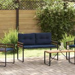 vidaXL Houten Laagbank met kussen Effen Marineblauw 114 x 55, Verzenden
