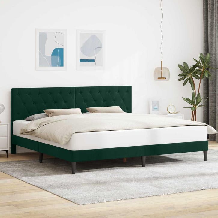 vidaXL Bedframe met hoofdeinde Donkergroen 180 x 200 cm, Huis en Inrichting, Slaapkamer | Bedden, Nieuw, Verzenden