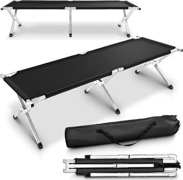 Veldbed - 1 Persoons - Kampeerbed - Stretcher - Zwart - TRES, Caravans en Kamperen, Kampeermeubelen, Verzenden, Nieuw