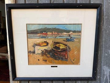 Ramon Vilar (XX) - Barcas en la playa, Antiek en Kunst, Kunst | Schilderijen | Klassiek