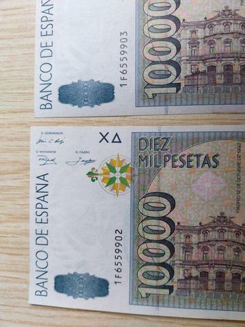 Spanje. - 2 x 10 000 Pesetas - 1992 - Consecutive - Pick 166