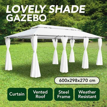 vidaXL Prieel met gordijnen 180g/m² 600x298x270 cm wit, Verzenden, Nieuw