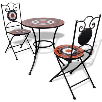 vidaXL 3-delige Bistroset keramische tegel terracotta en wit, Tuin en Terras, Verzenden, Nieuw