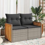 vidaXL Tuinbank 2-zits met kussens poly rattan grijs, Verzenden, Nieuw