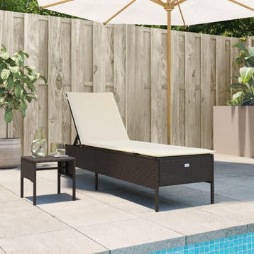 vidaXL Ligbed met tafel en kussen poly rattan bruin, Tuin en Terras, Verzenden, Nieuw