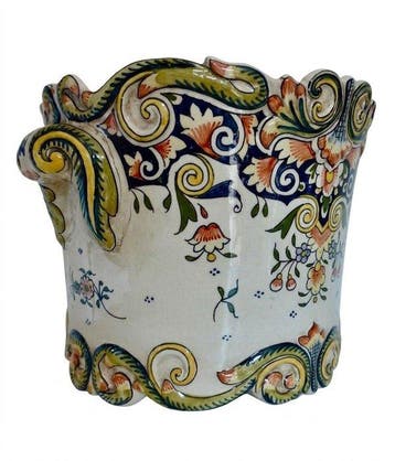 Rouen - Pot de fleurs - Polychroom - Faience - Cachepot -