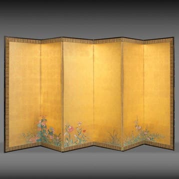 Écran pliant avec disposition de plantes à fleurs - Papier,