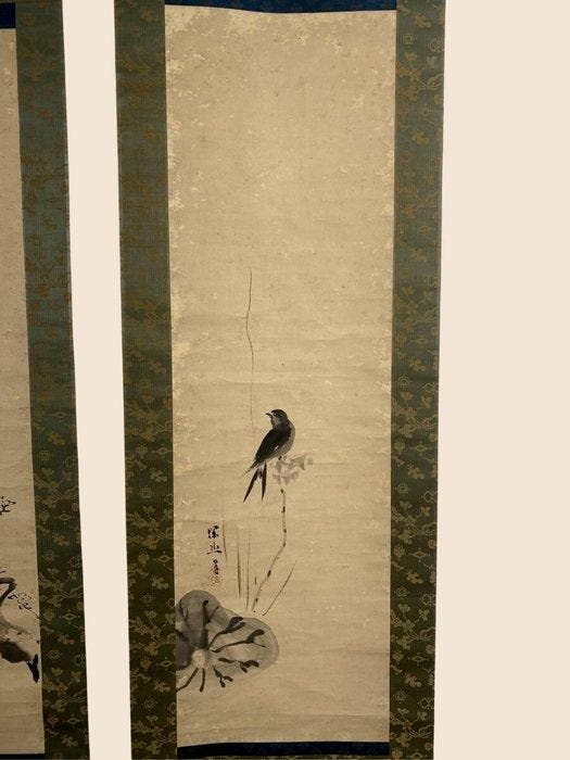 Zeer fraaie sumi-e-diptiek van vogels en bloemen, gesigneerd, Antiek en Kunst, Antiek | Overige Antiek