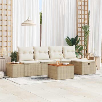 vidaXL Tuinbank Set 6 st Beige poly rattan, Verzenden, Nieuw