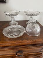 Val Saint Lambert - Plat (4) - Verre - 2 coupes en kaasstolp