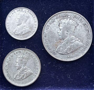 Ceylon. George V. 10-25-50 Cents 1920-1925 (3 coins) (Zonder