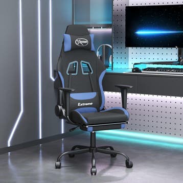 vidaXL Massage gamestoel met voetensteun stof zwart en blauw, Verzenden