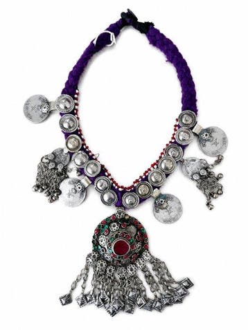 Kuchi-halsketting - Zilver, zilverlegering, textiel, Glas -