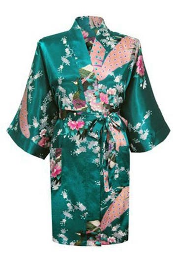 KIMU® Kimono Petrol Kort XS-S Yukata Satijn Boven de Knie Ko, Kleding | Dames, Ophalen of Verzenden, Nieuw