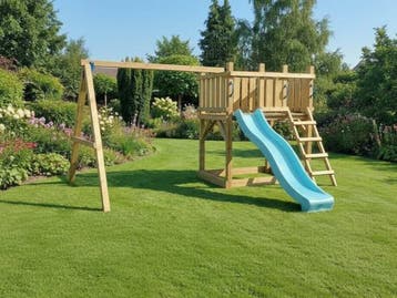 Veiling - Vrijstaande speeltoren met schommel+glijbaan 410x3, Nieuw