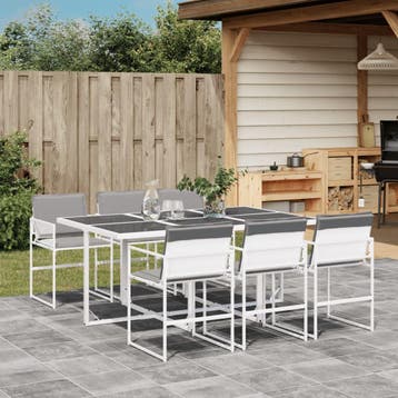 vidaXL 7-delige Tuinset met kussens textileen wit, Verzenden, Tuinset