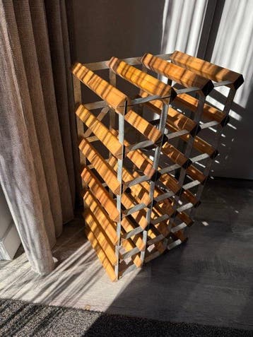 Wijnrek - Hout, Staal - Vintage houten wijnrek