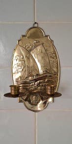 Kandelaar - Koper - Wandkandelaar zeilschip, Antiek en Kunst