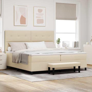 vidaXL Boxspring bed met hoofdeinde Crème 200 x 200 cm Stof, Verzenden