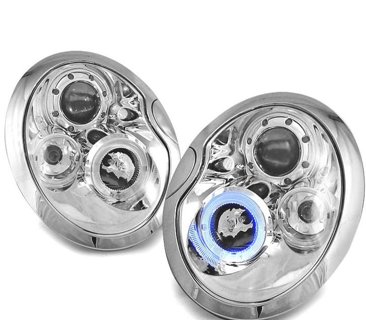 PHARES POUR MINI COOPER 01-04 ANGLE EYES CHROMÉ, Auto-onderdelen, Verlichting, Verzenden