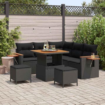 vidaXL Tuinbank Set 9 st 8-Aantal zitplaatsen Zwart poly, Tuin en Terras, Verzenden, Nieuw