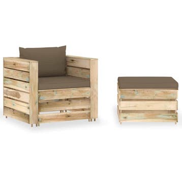 vidaXL 2-delige Loungeset met kussens groen geïmpregneerd, Verzenden, Nieuw, Loungeset