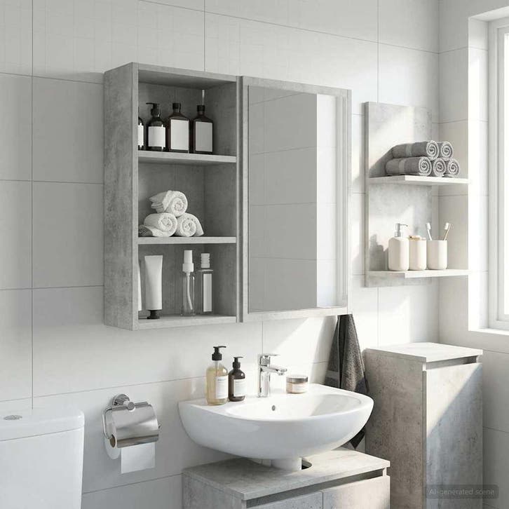 vidaXL Badkamer wandkast met plank Beton Grijs 30 x 16 x, Maison & Meubles, Tables | Coiffeuses, Envoi