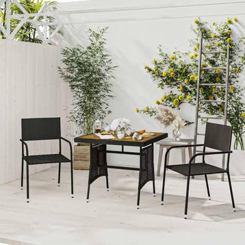 vidaXL 3-delige Tuinset poly rattan zwart, Verzenden, Tuinset