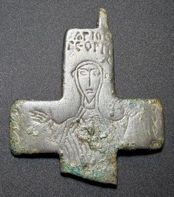 Byzantijns Brons Mooi fragment van een reliek-kruis met een, Antiek en Kunst