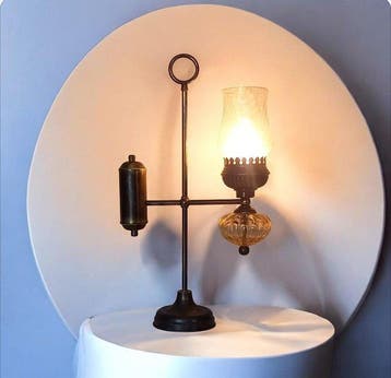 Lampe - Ancienne à Quinquet - Française - Laiton, Cuivre,