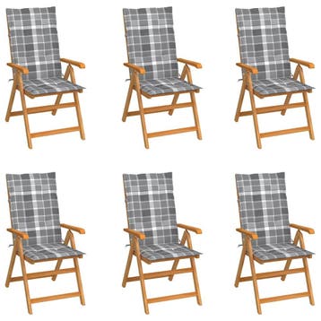 vidaXL Klapstoelen, 6 stuks, grijze kussens met ruitpatroon,, Verzenden
