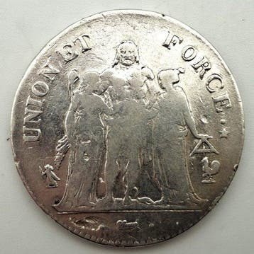 France. Directoire (1795-1799). 5 Francs An 6-A Union et