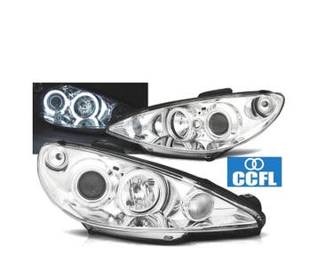 Phares Pour Peugeot 206 98-08 Angel Eyes Ccfl Fond Chromé, Verzenden, Nieuw