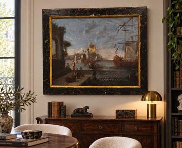 Escuela Barroco Italiana (XIX) - Capriccio di Porto, Antiek en Kunst