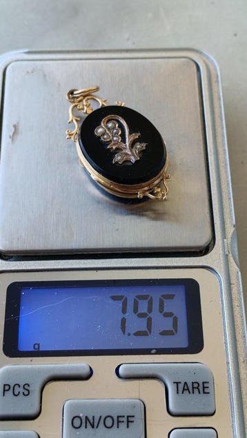 Hanger - 18 karaat Geel goud Onyx - Parel