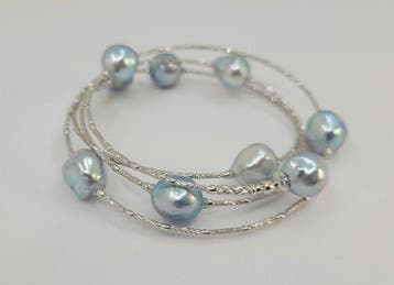 Armband - 18 karaat Witgoud, 8x9 mm zilveren Akoya parels, Nieuw