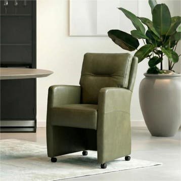 Set van 8 Leren eetkamerstoelen Sharp - Granada Moss, Ophalen of Verzenden