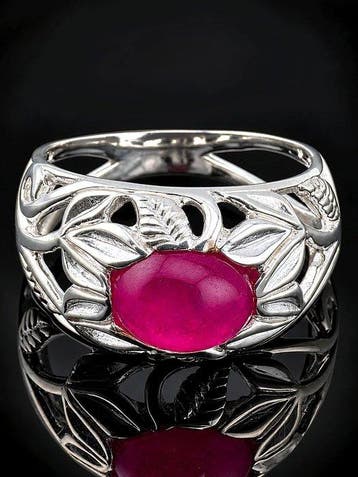 Roze robijnring - 925 sterlingzilver - Bloem- en natuur