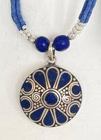 Lapis lazuli - vintage tibetaans zilver - Halsketting