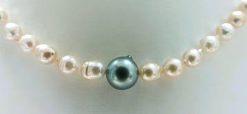 Zonder minimumprijs - Halsketting - Zilver - Drop Tahitian,, Nieuw