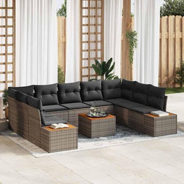 vidaXL Tuinbank Set 10 st Grijs Poly rattan, Verzenden
