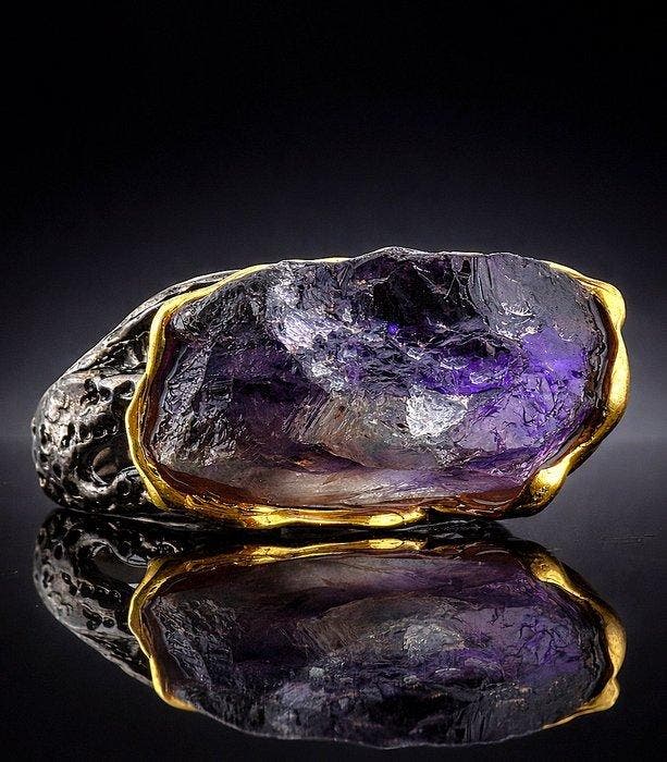 Amethist - Zilver - Ring - Ruwe verklaring, Collections, Minéraux & Fossiles